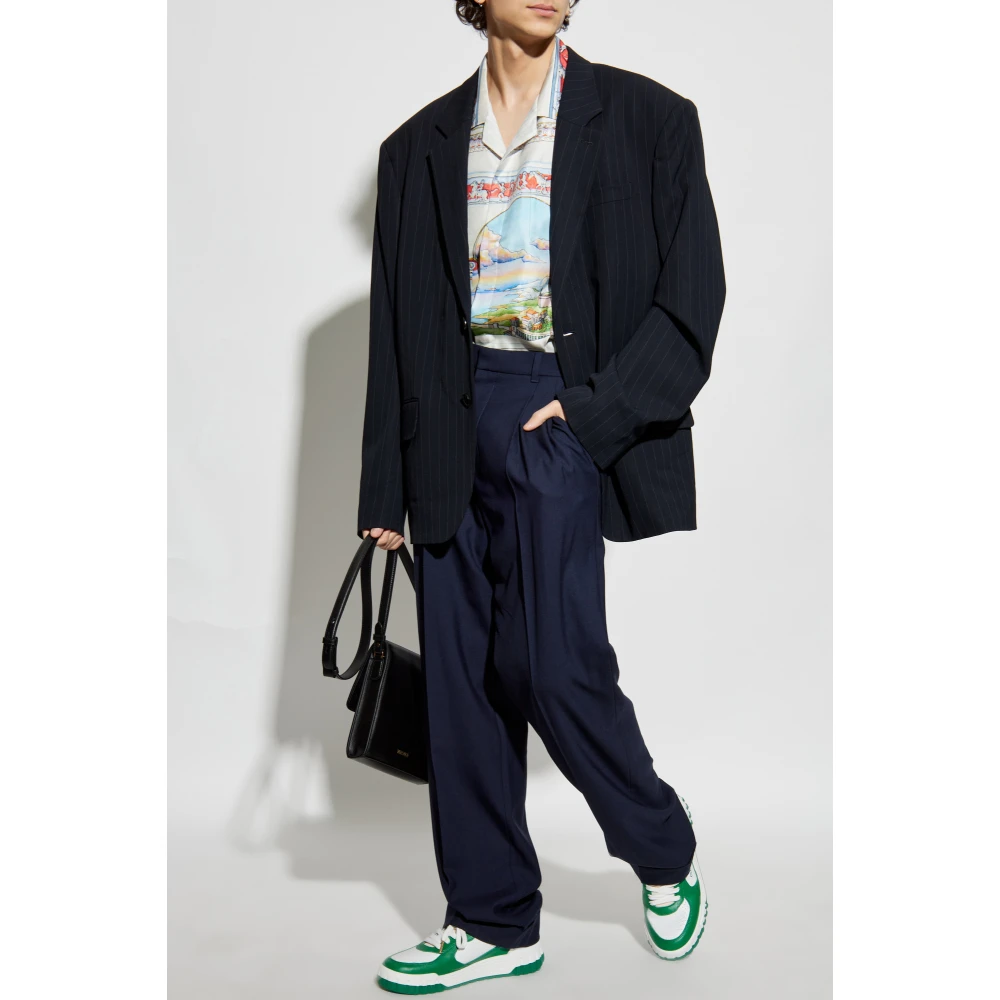 Casablanca Wollen broek met vouw Blue Heren