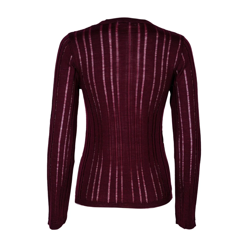 Mauro Grifoni Dames Wol Ribgebreide Crewneck Trui Purple Dames