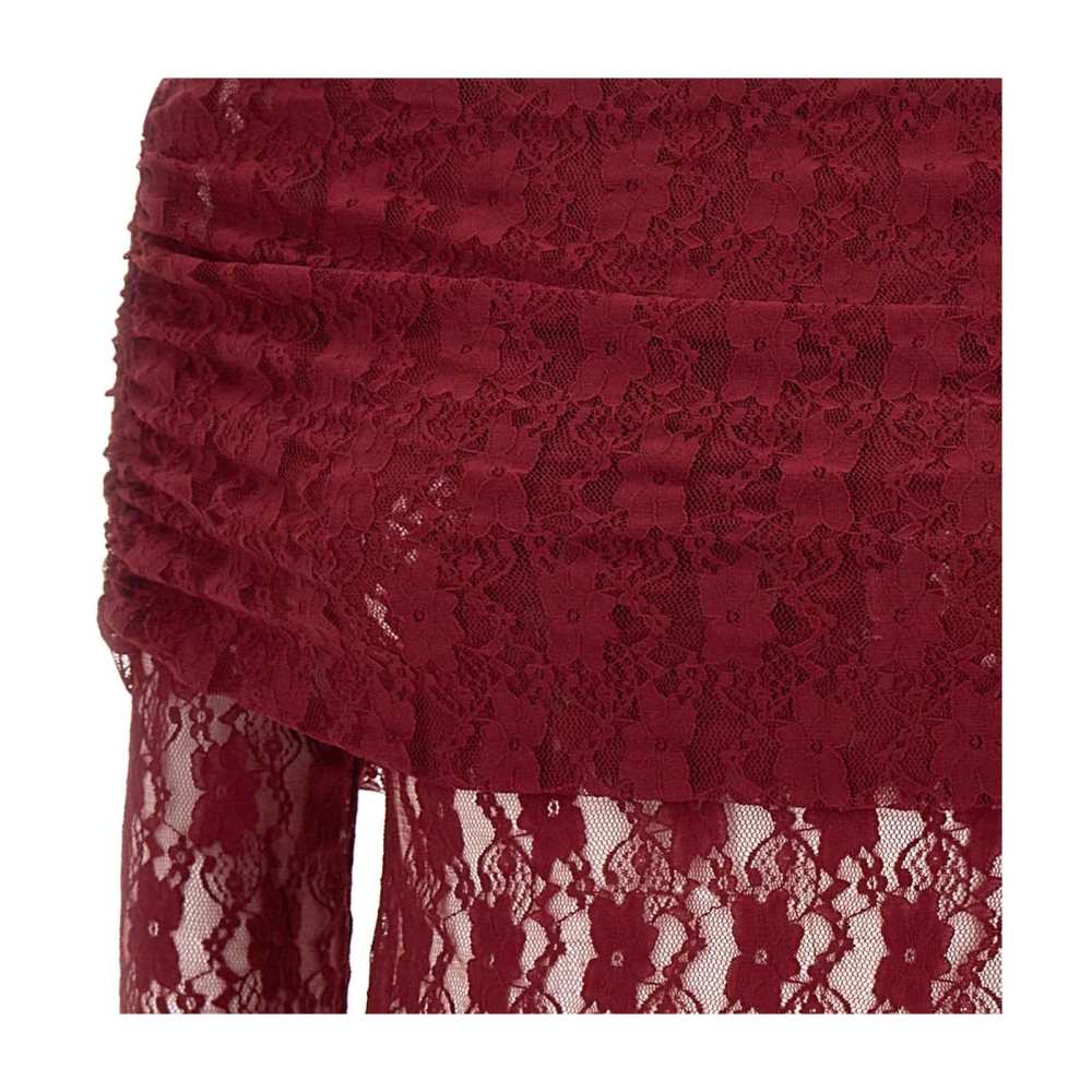 Rotate Birger Christensen Bordeaux Kleuren Top met Kant en Blote Schouders Red Dames