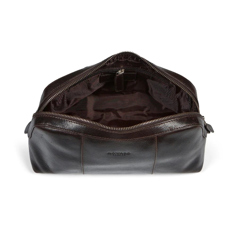 Howard London Donkerbruine leren heren toilettas Brown Heren