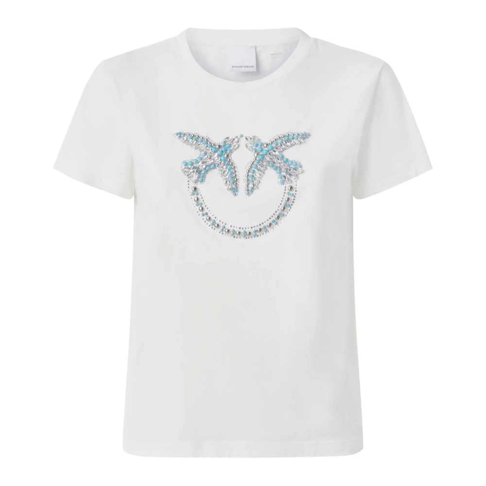 Pinko Love Birds Geborduurde T-shirts White Dames
