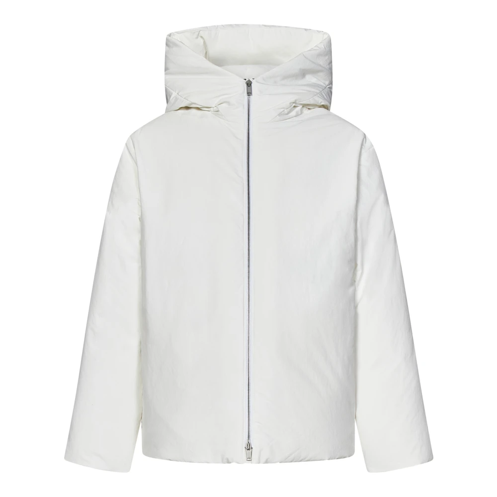 Jil Sander Witte Gewatteerde Jas met Capuchon White Heren
