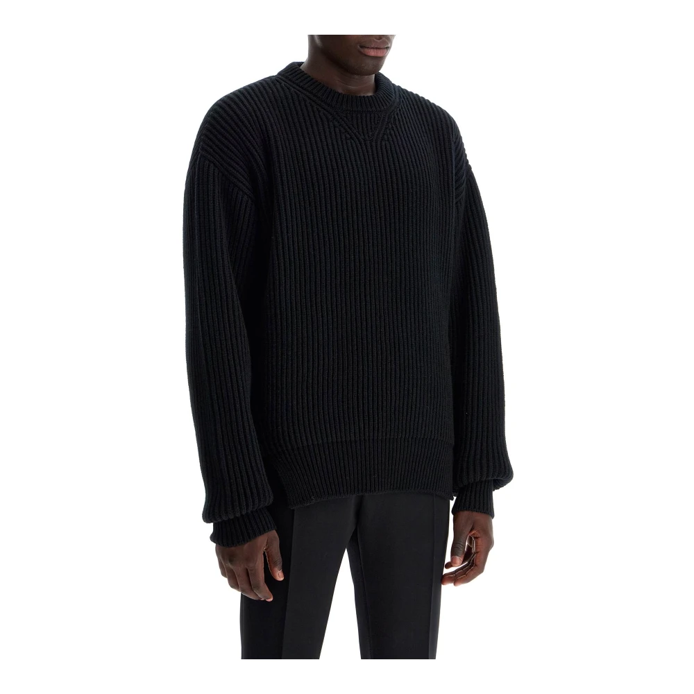 Jil Sander Oversized Geribbelde Wollen Gebreide Trui Black Heren