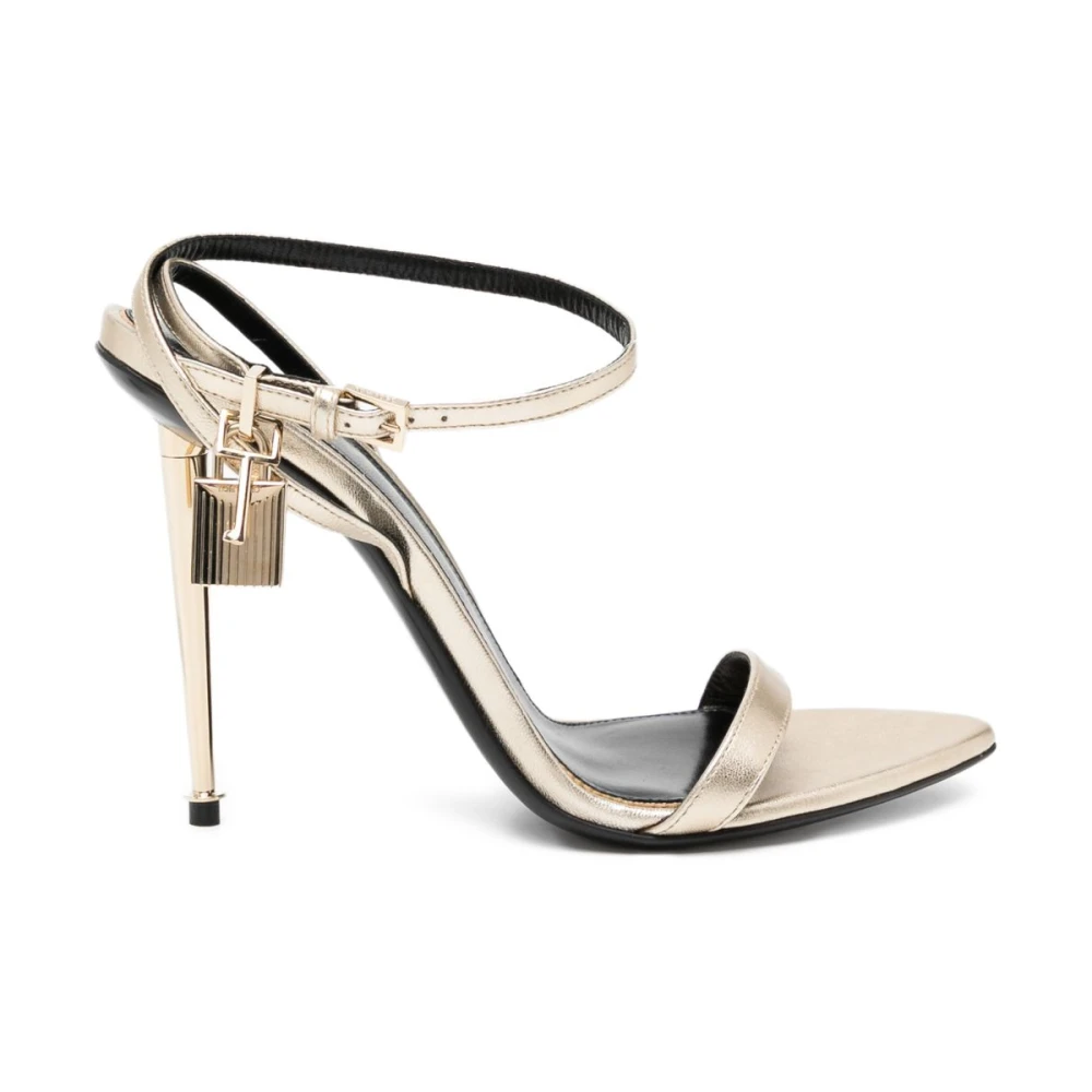 Tom Ford Women's Yellow High Heel Sandals, 4 1/2 Uk, Laminated Nappa Padlock Pointy Naked Sandal
