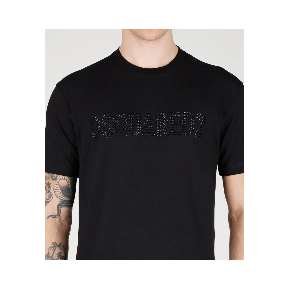 Dsquared2 Rhinestone Logo Katoenen T-Shirt Black Heren