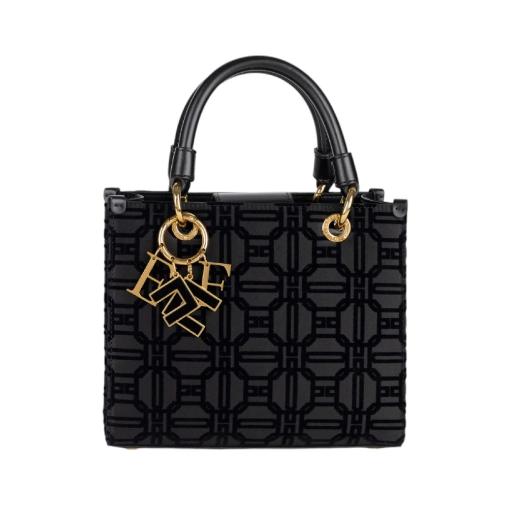 Elisabetta Franchi Stijlvolle Leren Tas Black Dames