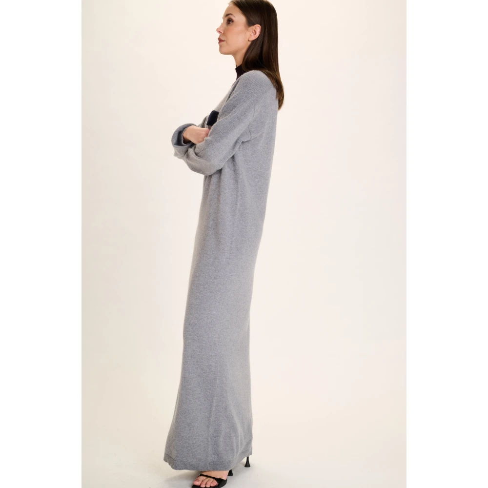 March23 Gebreide Jurk A-lijn Korte Mouwen Zomerjurk Gray Dames