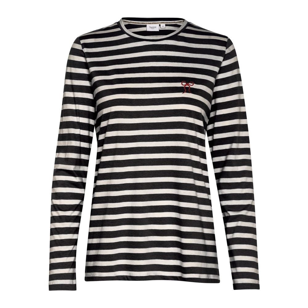 Saint Tropez Zwarte longsleeve met geborduurd detail Black Dames
