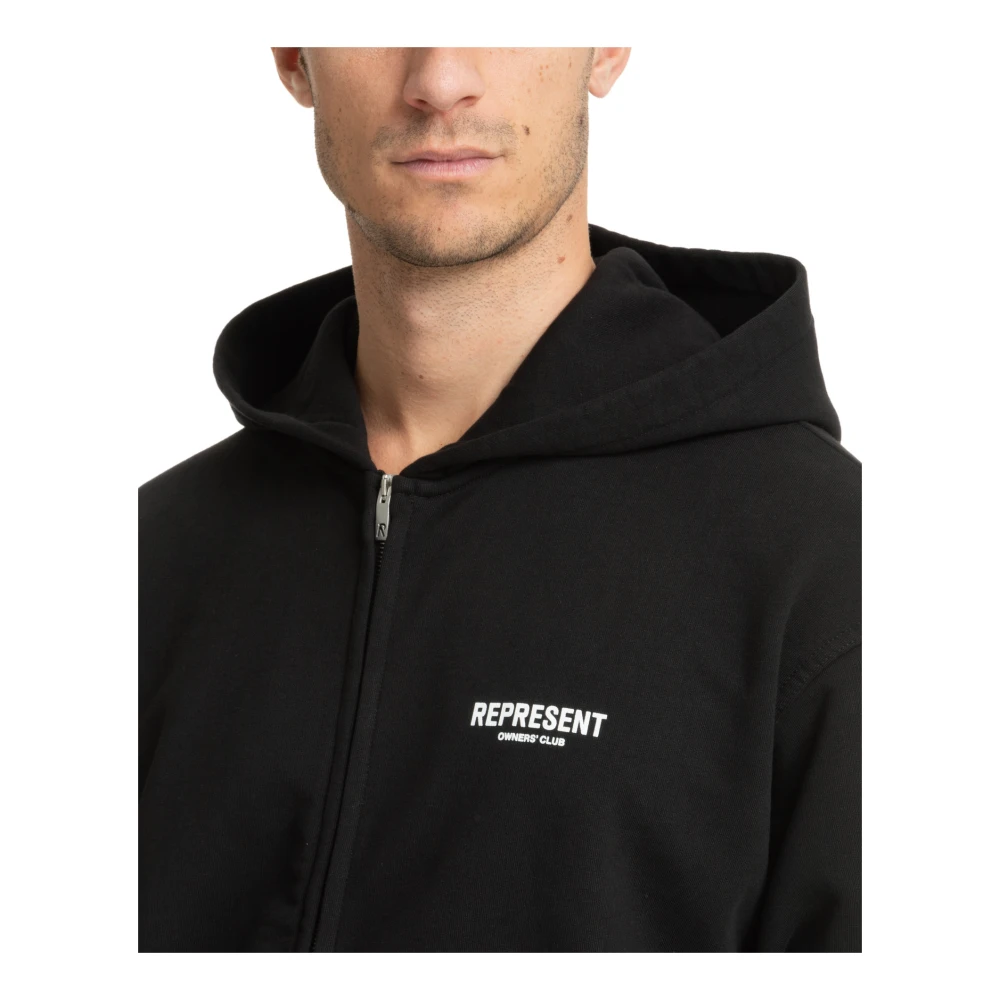 Represent Gestreepte Rits Hoodie met Logo Zakken Black Heren