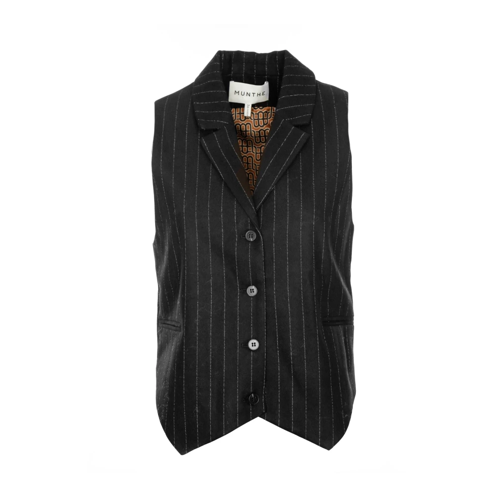 Munthe Elegante Vest met Nadelstrepen Black Dames