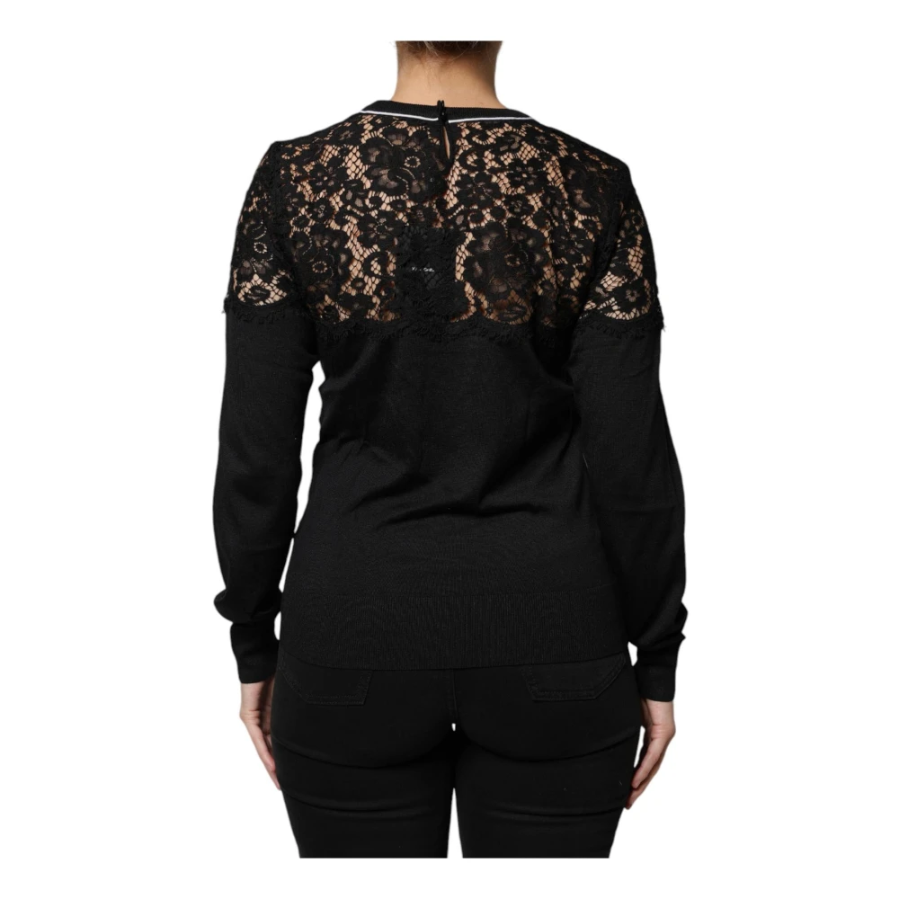 Dolce & Gabbana Zwarte Bloemenkant Zijden Blousetop Black Dames