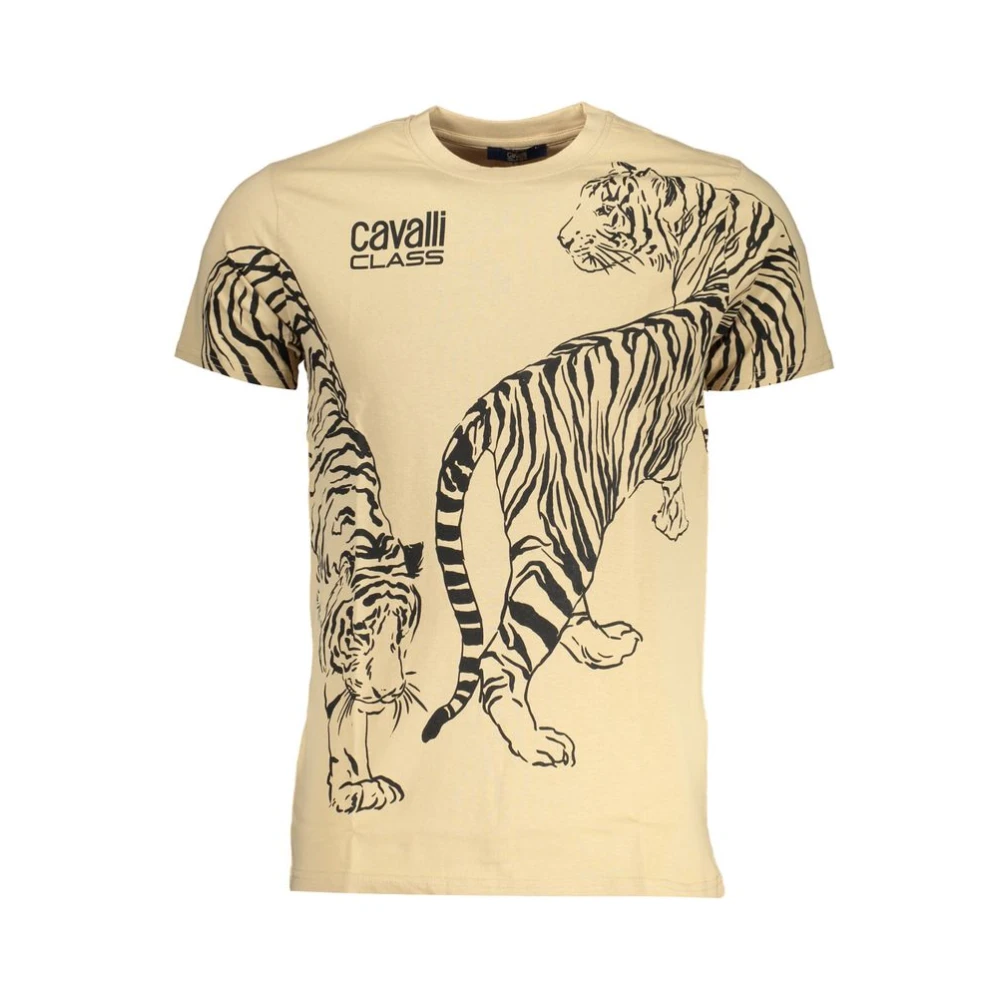 Cavalli Class Print Logo Korte Mouw Tee Beige Heren