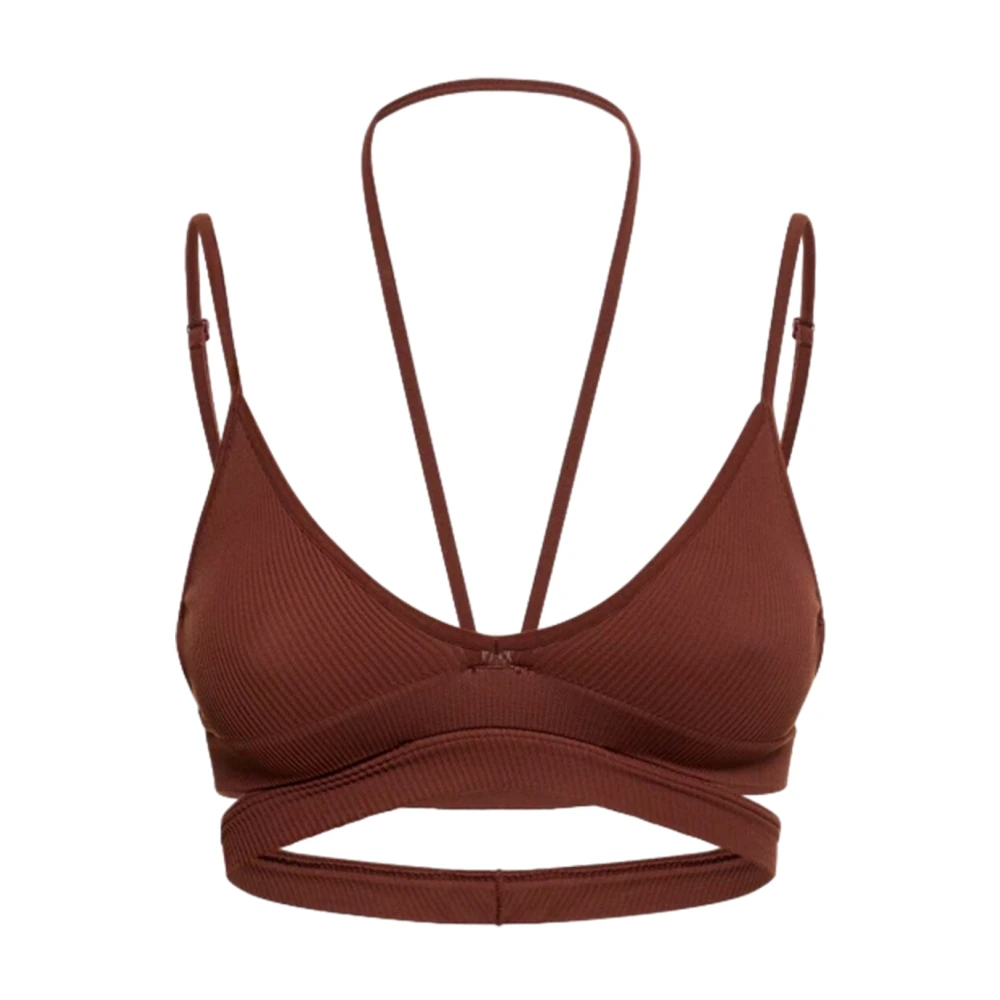 Andrea Adamo Vrouw Bruin Geribbelde Crop Top Met Cut-Out Detail