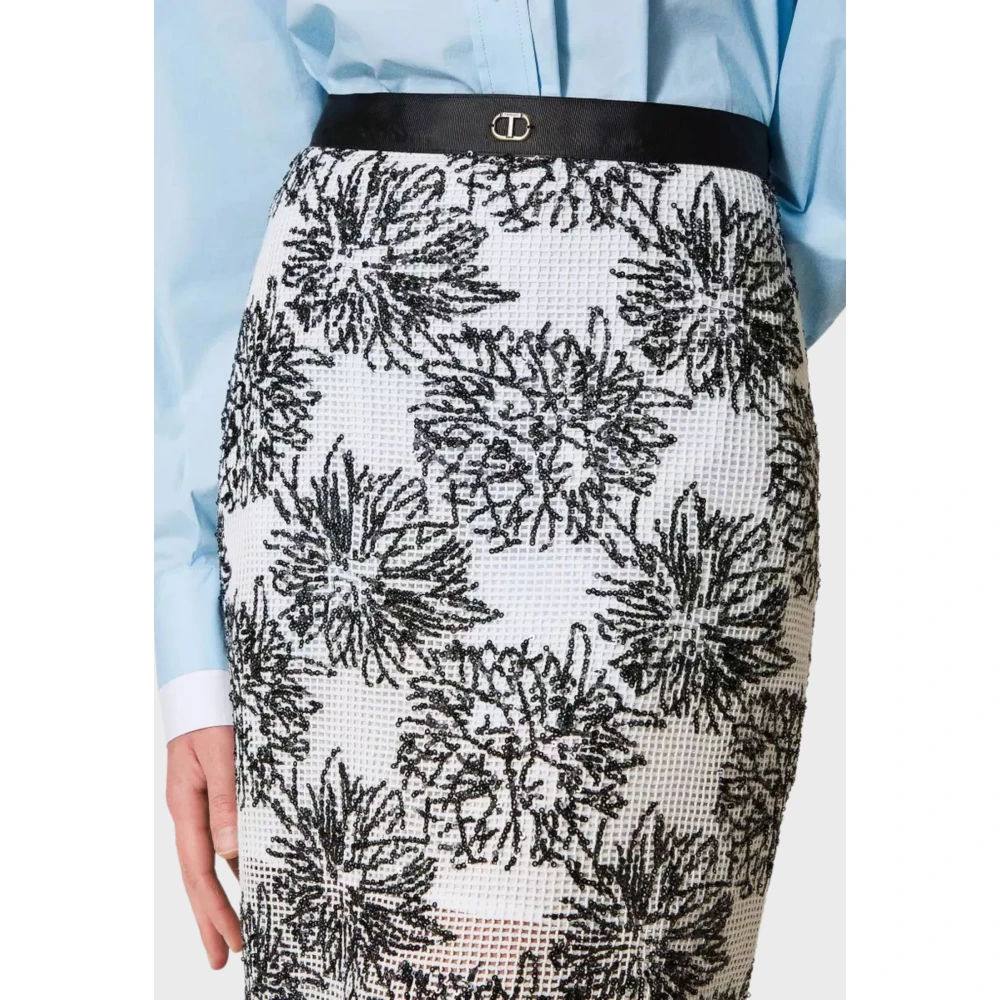 Twinset Witte Bloemen Geborduurde Katoenen Rok Black Dames
