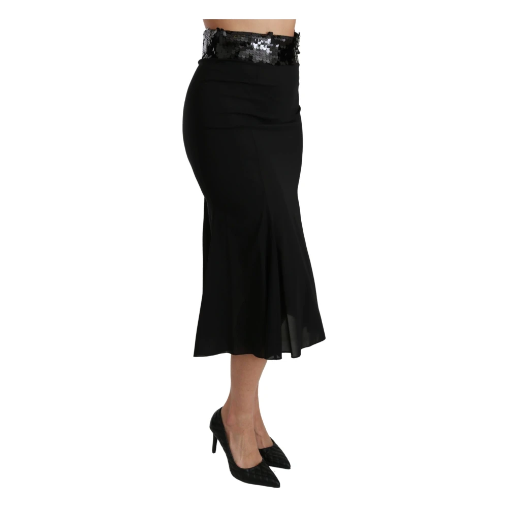 Dolce & Gabbana Zwarte Pailletten Hoge Taille Rok Black Dames
