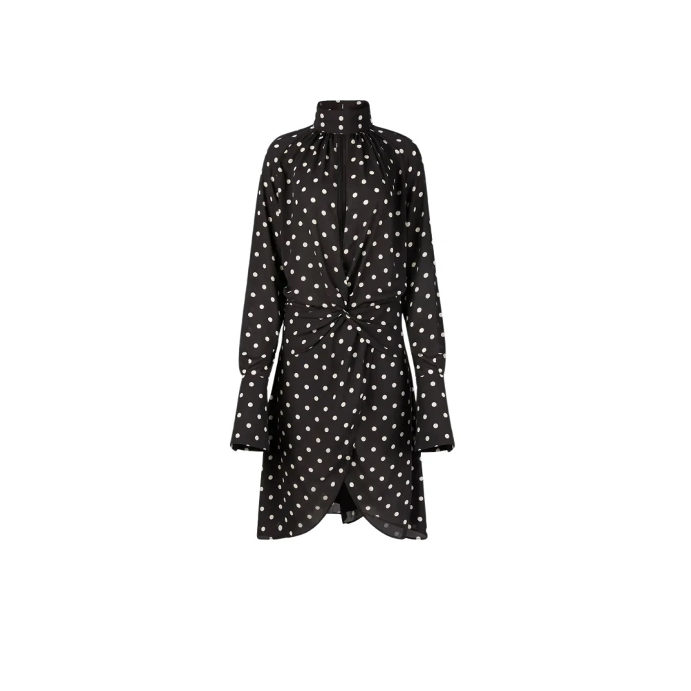 Nina Ricci Polka Dot High Neck Midi Jurk Black Dames
