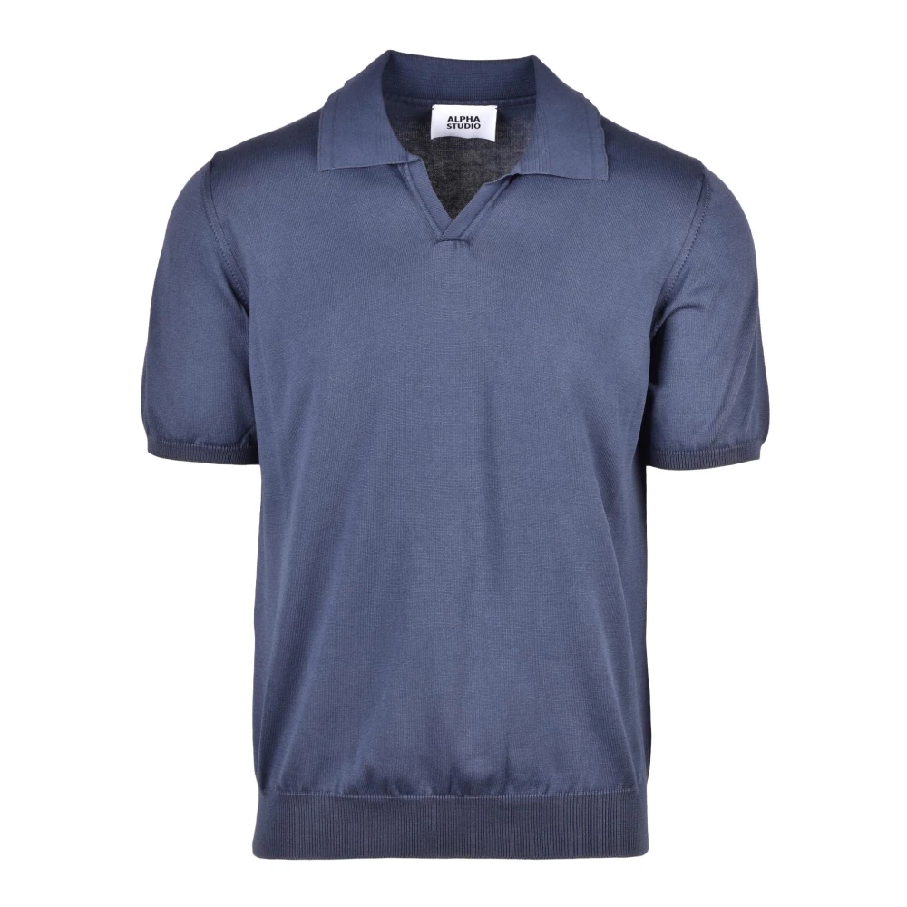 Alpha Studio Bomull Polo Stickad Topp Blue, Herr