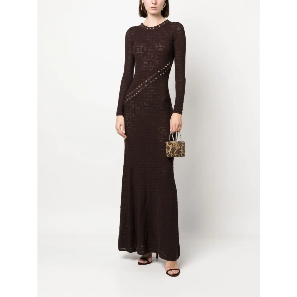 Elisabetta Franchi Red Carpet Jurk met Mesh Logo Brown Dames