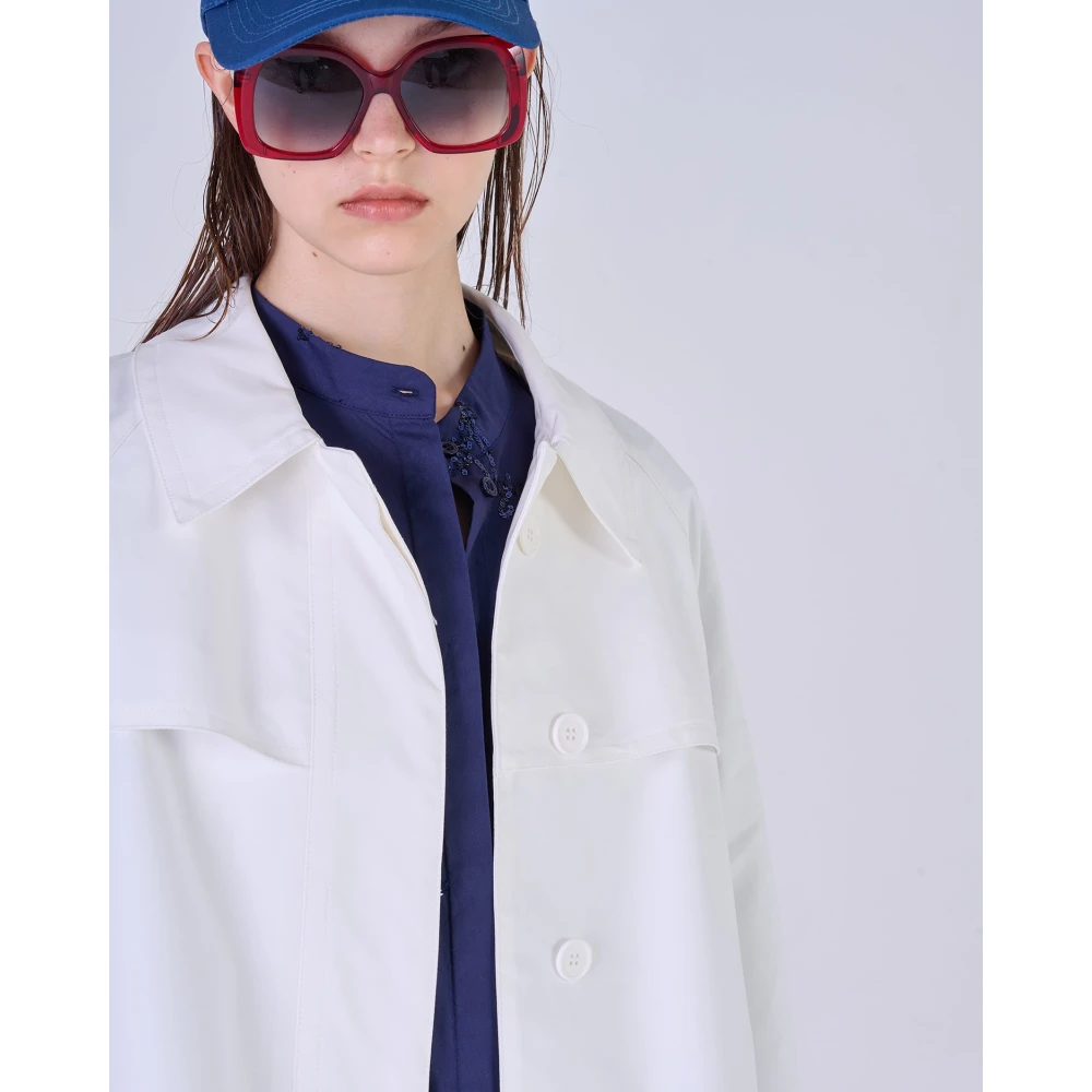 Silvian Heach Lange Single-Breasted Trenchcoat White Dames