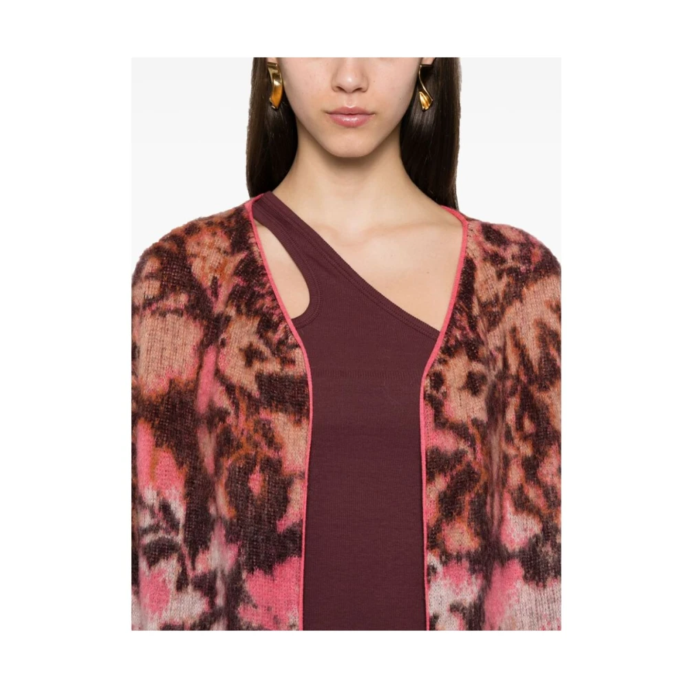 Forte Roze Gebreide Abstract Patroon Jas Multicolor Dames