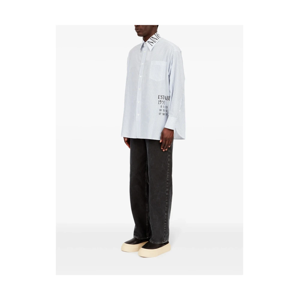 MM6 Maison Margiela Blauw Wit Gestreept Katoenen Overhemd Blue Heren