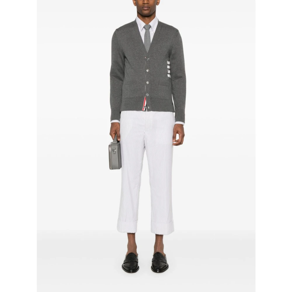 Thom Browne Grijze Sweater met 4-Bar Streep Gray Heren