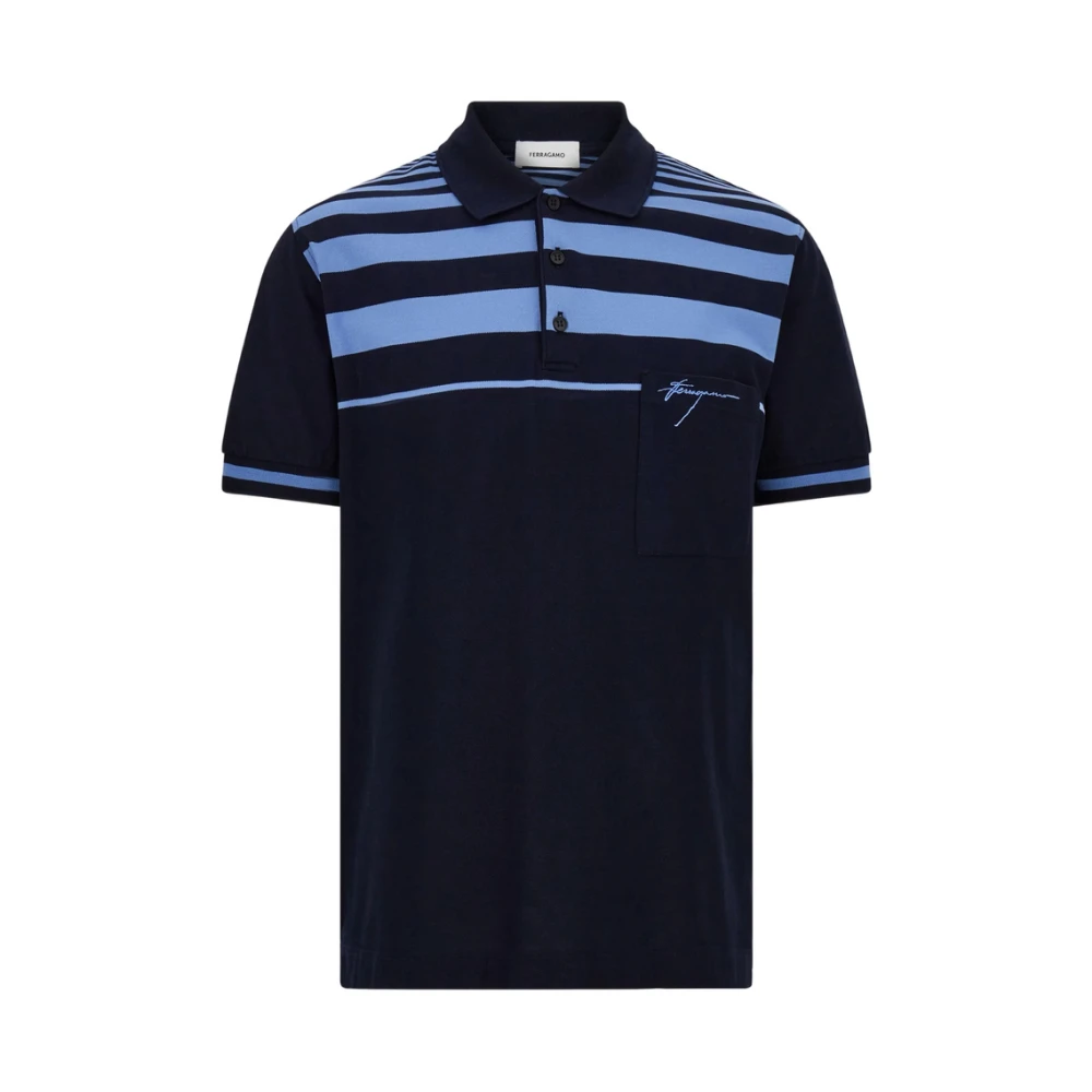 Ferragamo Mannelijk Blauw Marineblauw Gestreepte Trui Met Korte Mouwen