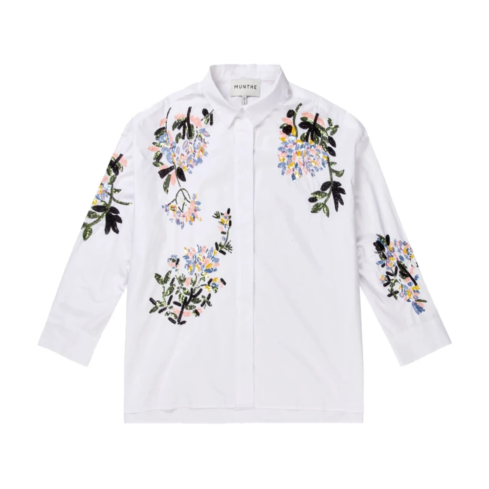 Munthe Bloemen Geborduurd Wit Overhemd White Dames