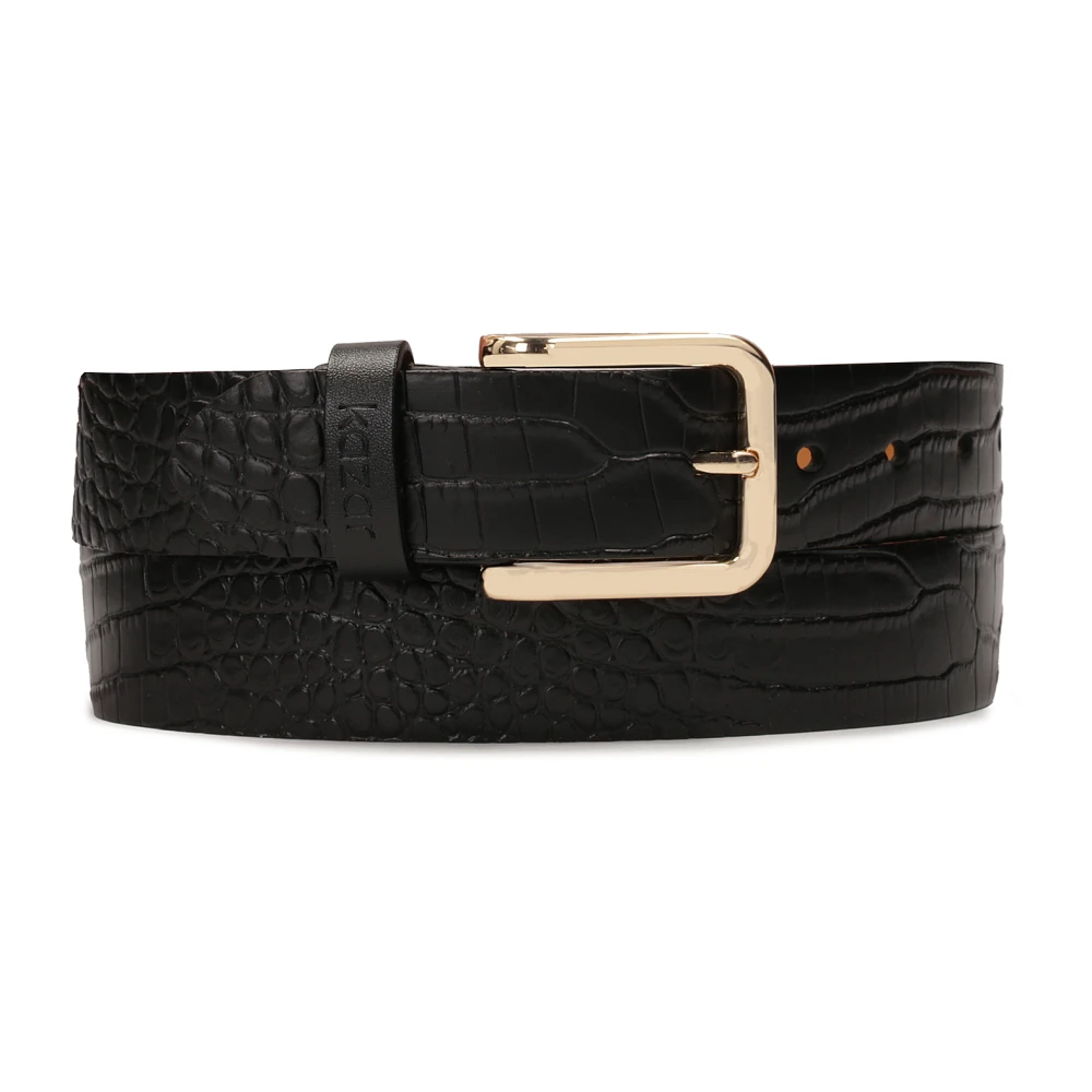 Kazar Zwarte riem met reliëf krokopatroon Black Dames
