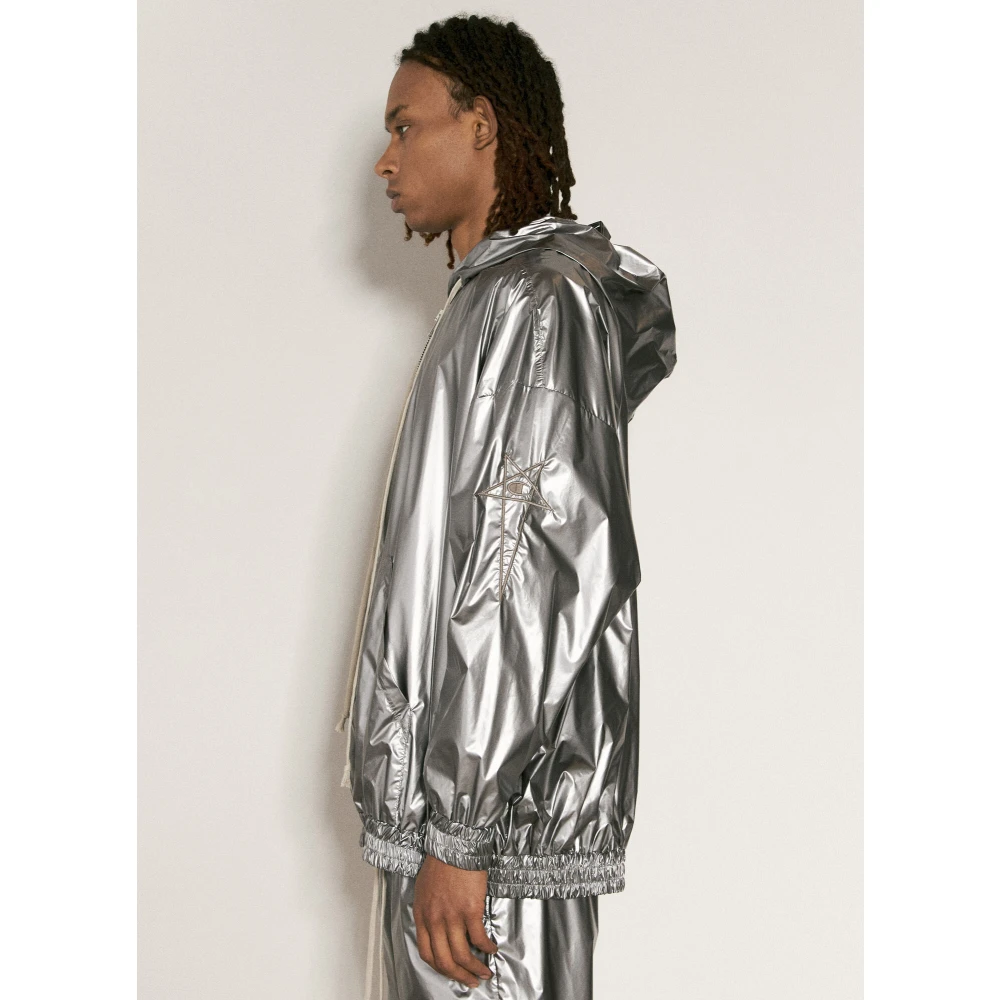 Rick Owens Foil Finish Hooded Jacket Gray Heren