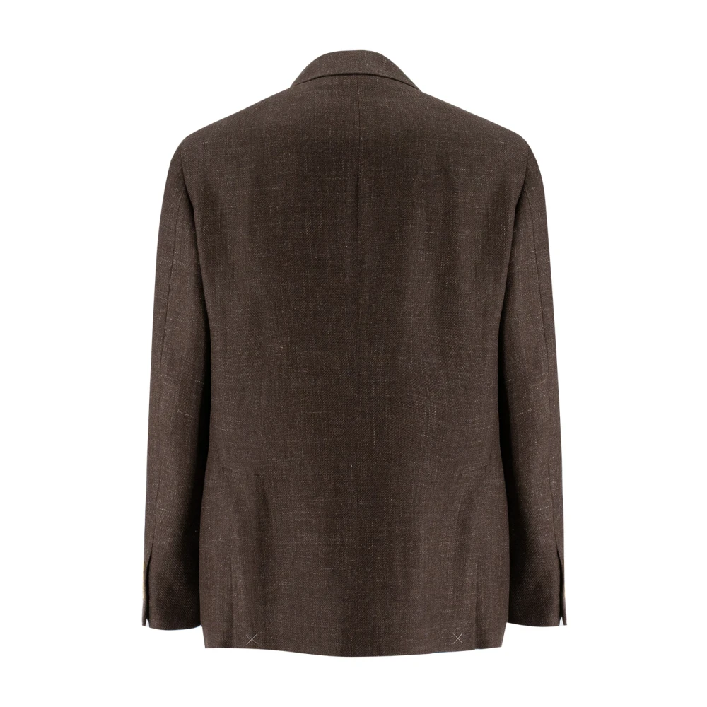 BRUNELLO CUCINELLI Diagonaal Linnen Wol Zijde Jas Brown Heren