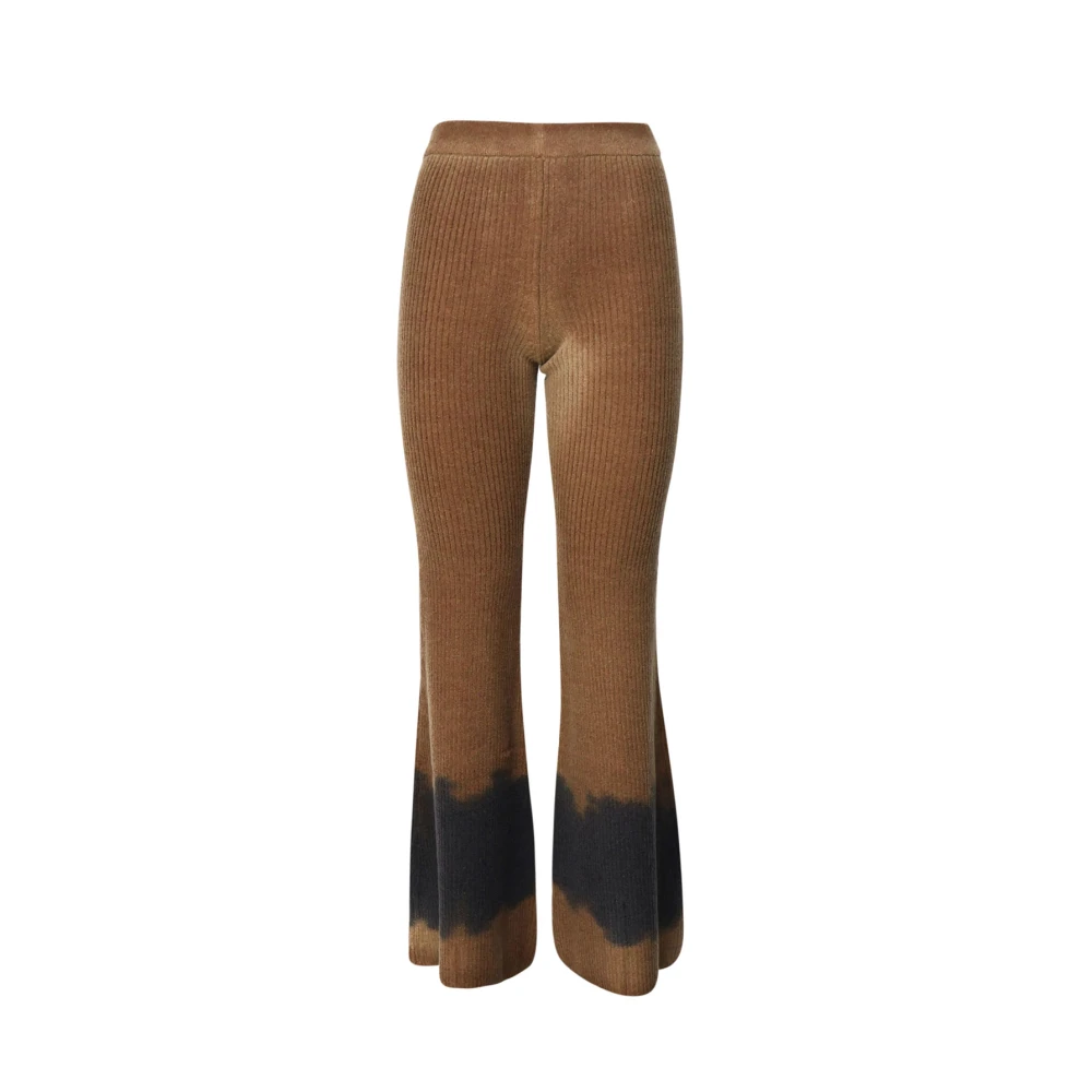 Akep Wijd uitlopende Poot Ontwerp Elastische Taille Broek Brown Dames