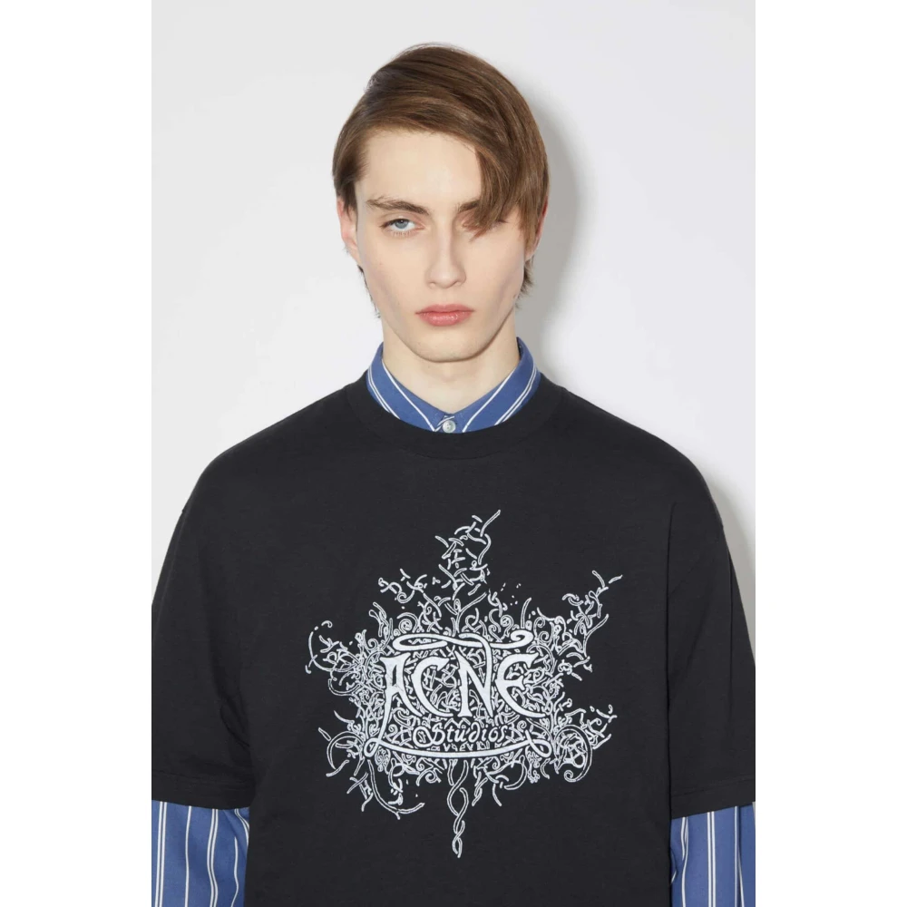 Acne Studios Fluorescerend Logo T-shirt Black Heren