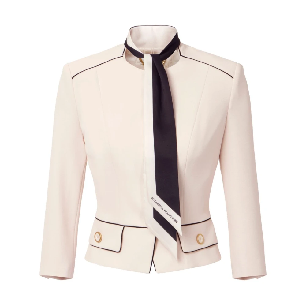 Elisabetta Franchi Beige Peplum Jas met Piped Trim Beige Dames