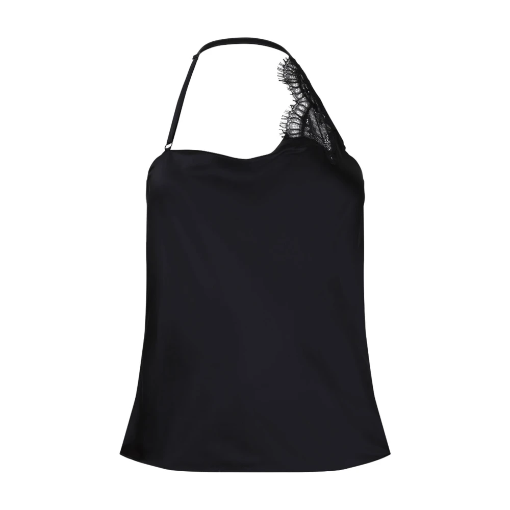 Courrèges Women's Black Sleeveless Tops, Xs, Asymmetric Lace Tank Top