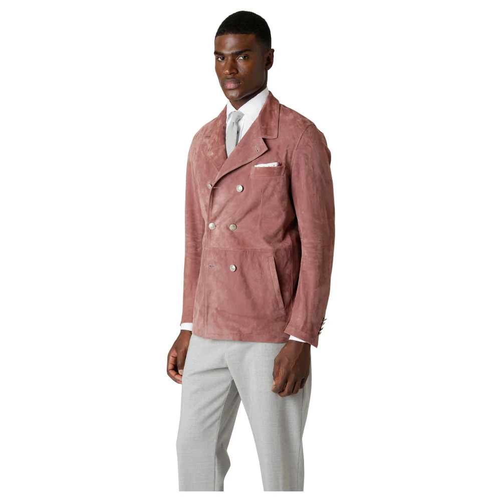 Eleventy Dubbelborst suede leren jas Pink Heren