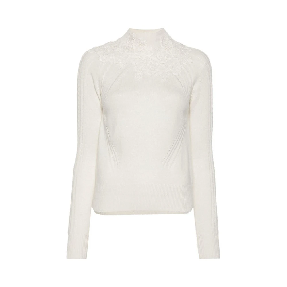 Ermanno Scervino Vit Blommig Spetsstickad Tröja White, Dam