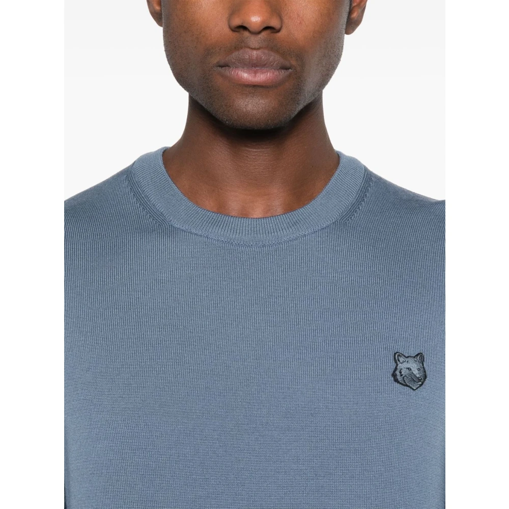 Maison Kitsuné Blauwe Trui met Vos Motief Blue Heren