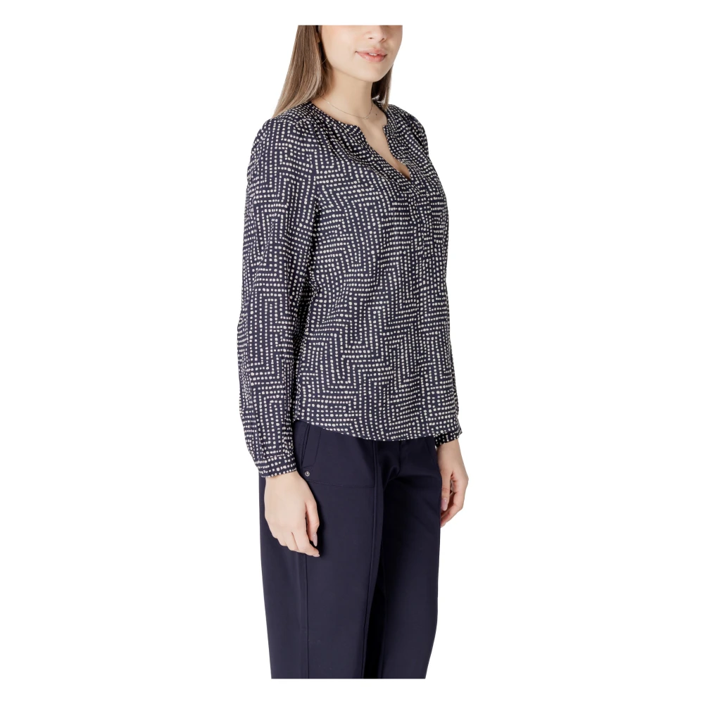 Street One Geometrische V-hals Blouse Blue Dames