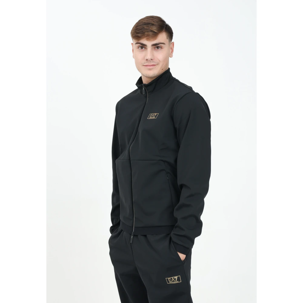 Emporio Armani EA7 Zwarte Rits Trui Gold Label Black Heren