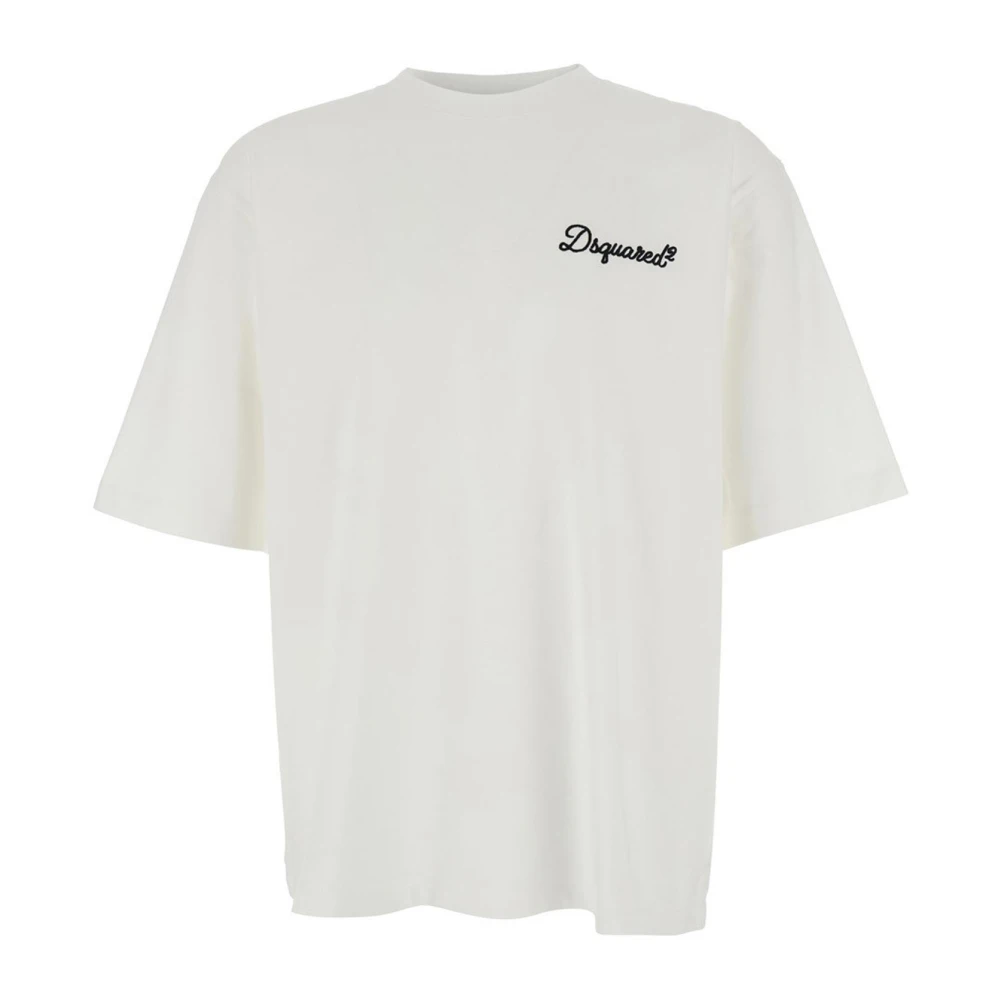 Dsquared2 Men's White T-Shirts, M, T-Shirt Con Ricamo Girocollo Maniche Corte