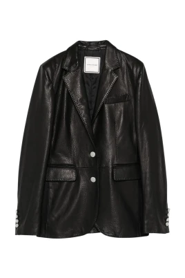 Faux Leather Single-Breasted Blazer