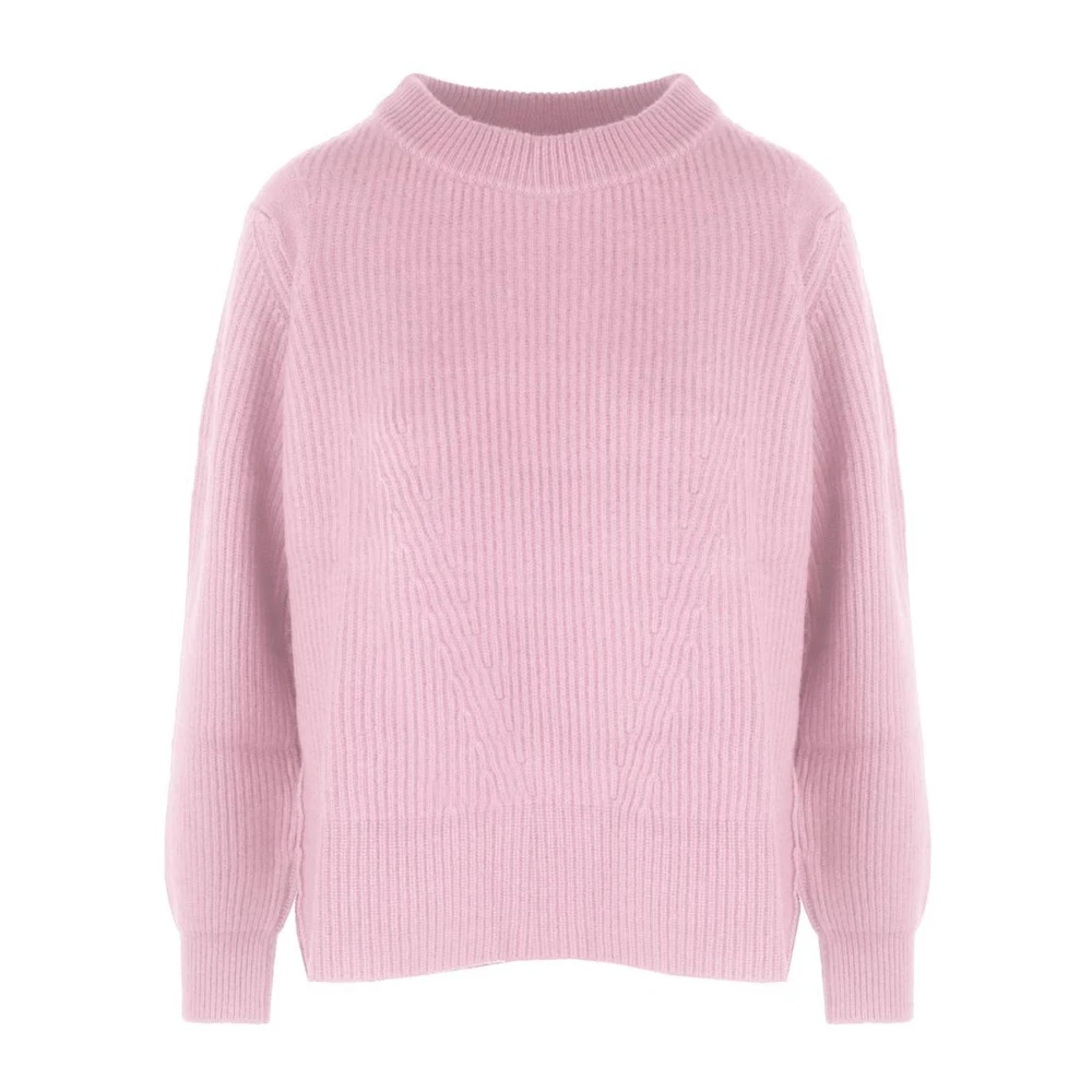 Malo Kasjmier Crew-Neck Sweater met Geribbeld Borduurwerk Pink Dames