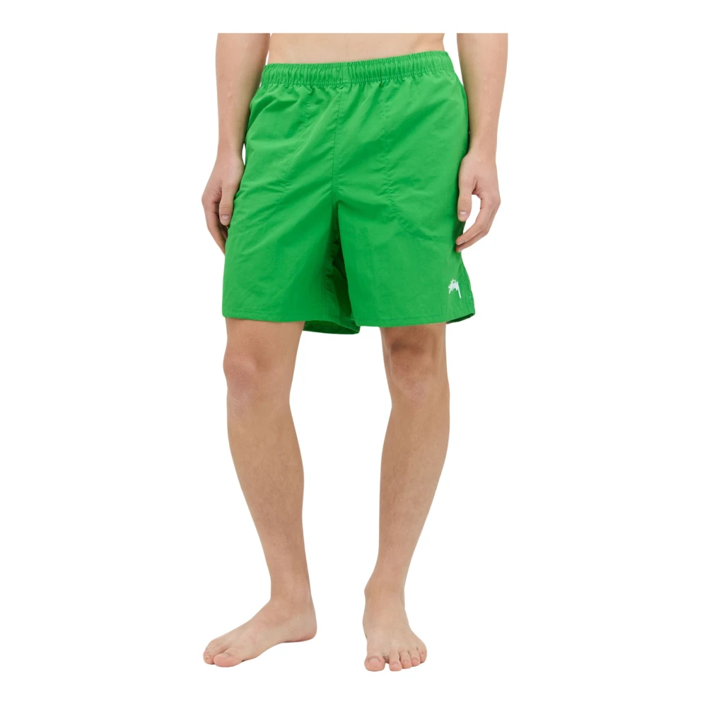 Stüssy Nylon Logo Print Swim Shorts Green Heren