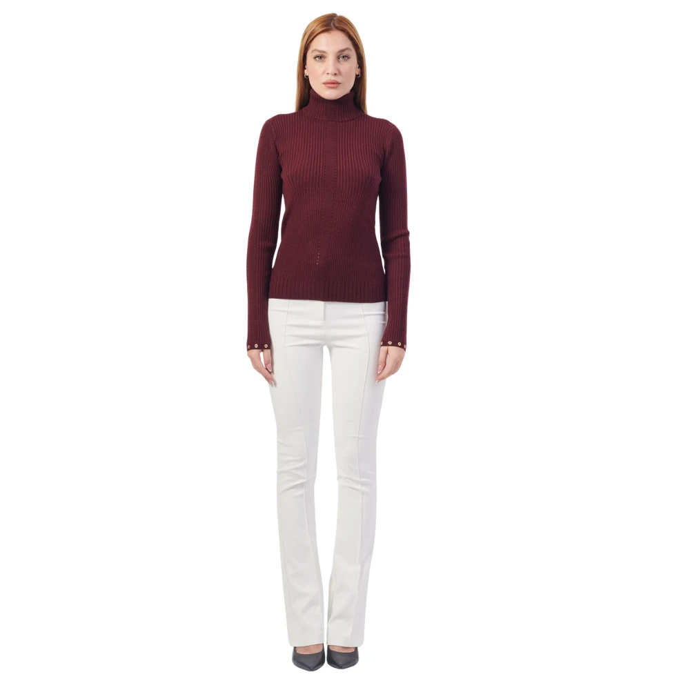 PATRIZIA PEPE Bordeaux Wollen Trui met Metalen Details Red Dames