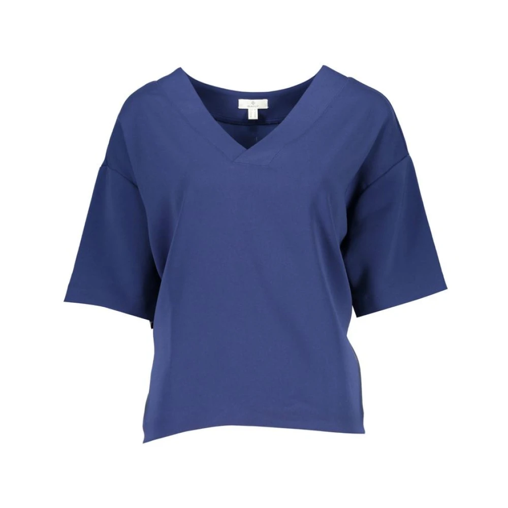Gant Women's Blue Cotton Unisex V-Neck T-Shirt