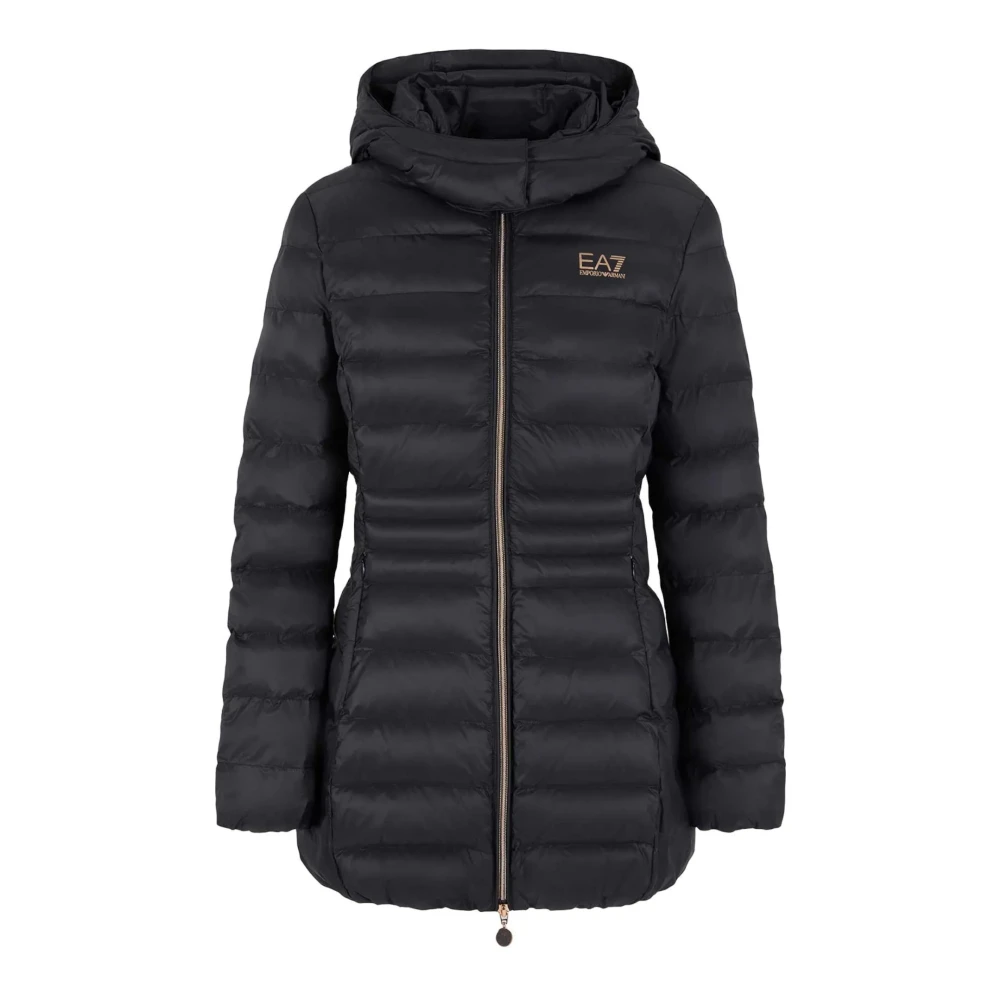 Emporio Armani Ea7 Women's Black Hooded Jacket With Rosagold Logo - Winter Jackets - 3XL - Jackets