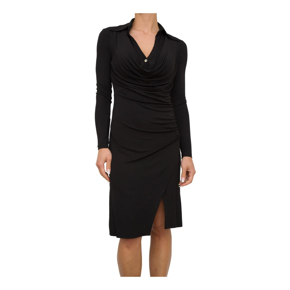 Pinko Slim-fit Interlock Midi Jurk met Draperie Black Dames