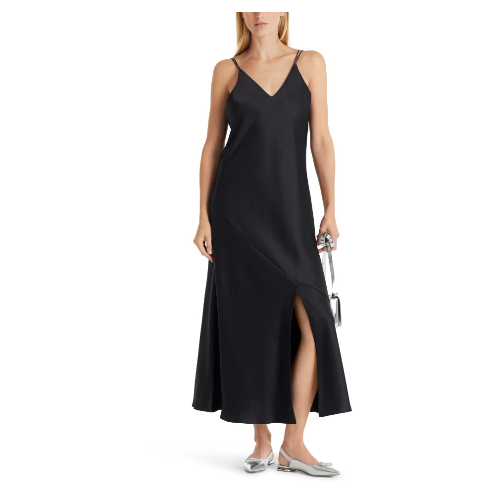Marc Cain Flowy Midi Jurk met Dubbele Bandjes Blue Dames