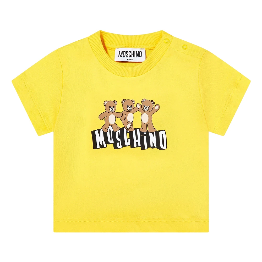 Moschino Baby Teddy Bear Logo T-Shirt - Unisex - Kids Short Sleeve T-Shirts - Yellow - 6 M - Kids